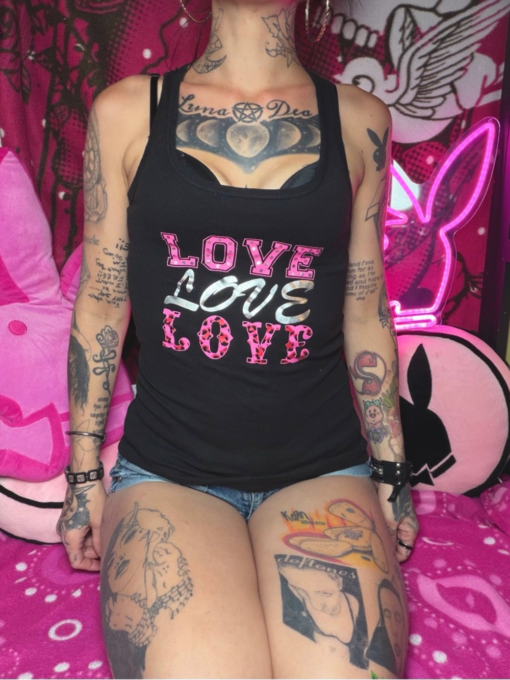 Hot Pink & Black Love Leopard Print Body Hugging Tank Top Medium